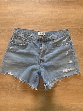 Agolde Light Wash High-Rise Distressed Denim Shorts